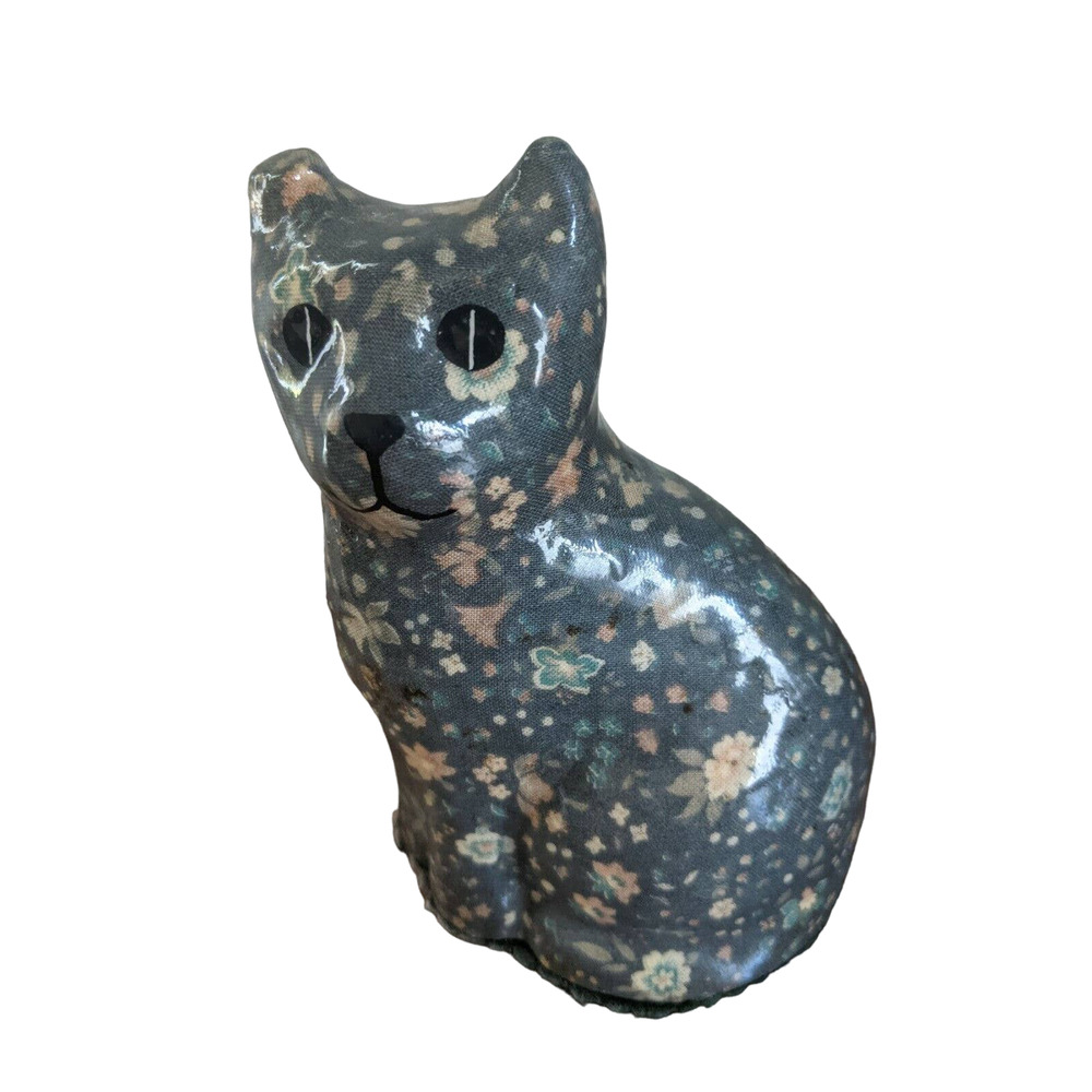Vintage blue floral Calico Cat Figure 5.5 inches